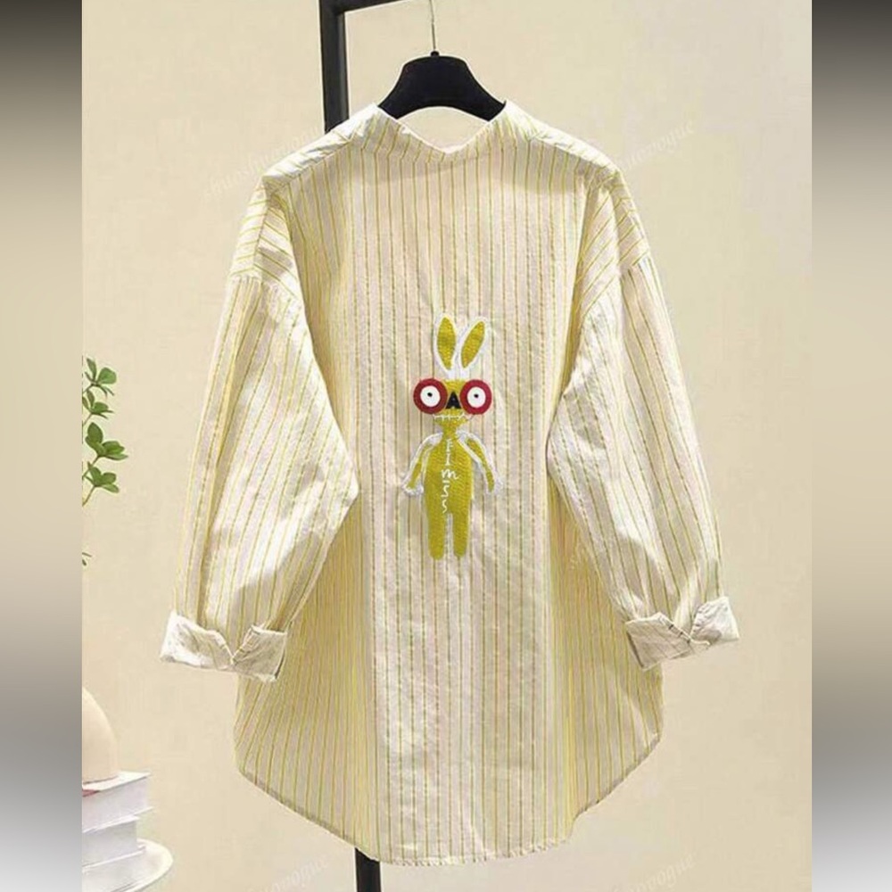 Striped Yellow Shirt with Bunny Design Sz. S